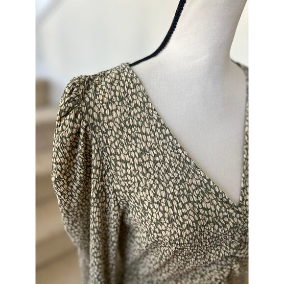 Mango Sage Olive Green Dot Crinkle Cottage Boho Midi Dress - Picture 5 of 10